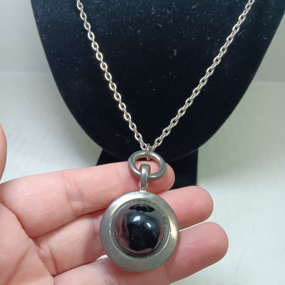 Vtg Sterling?? Untested Natural Hematite Oval Pendant on Rope Chain And Earrings - Picture 3 of 7